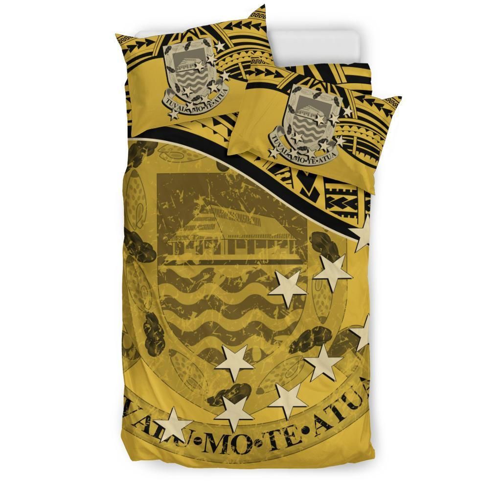 Tuvalu Duvet Cover Set - Coat Of Arms & Flag Yellow