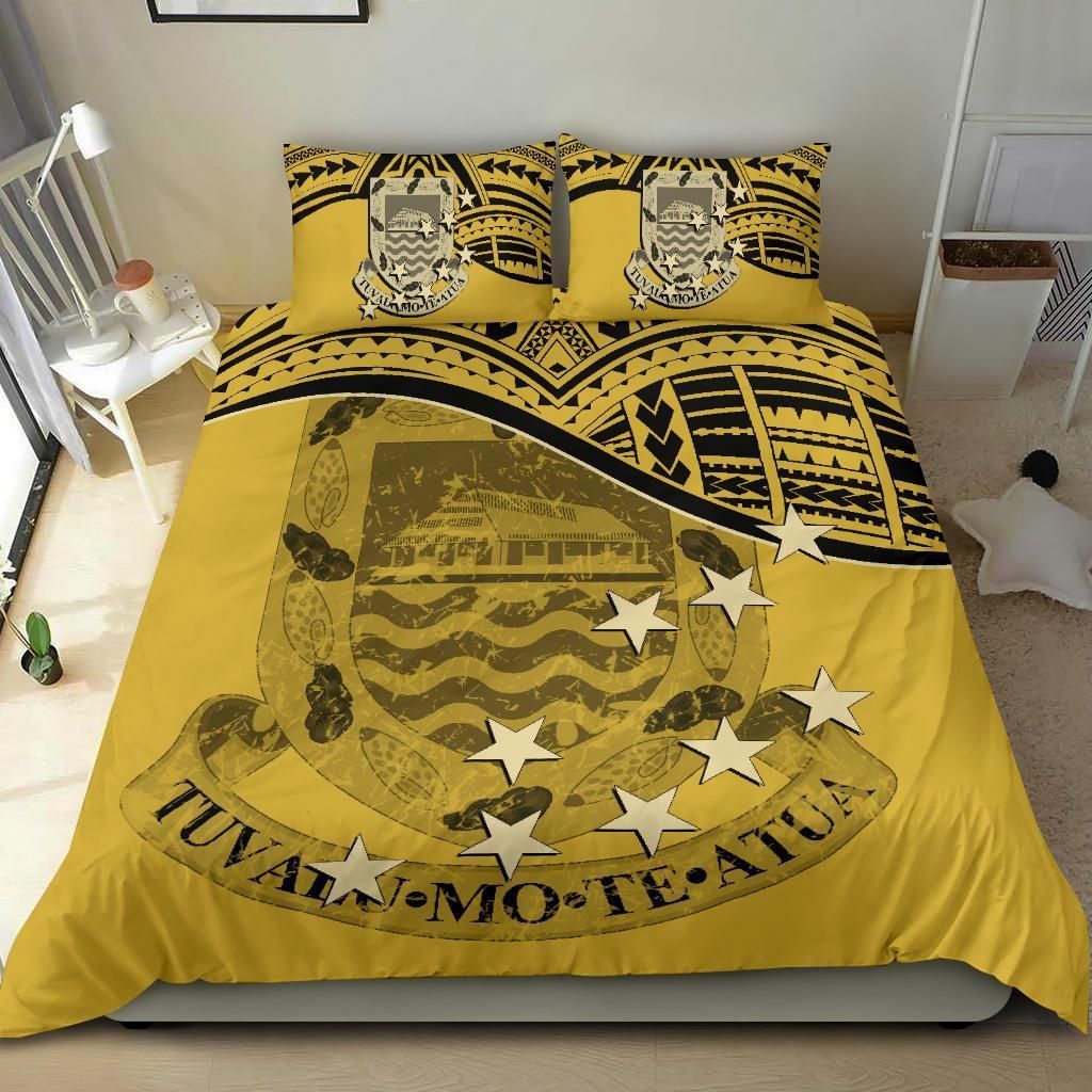 Tuvalu Duvet Cover Set - Coat Of Arms & Flag Yellow