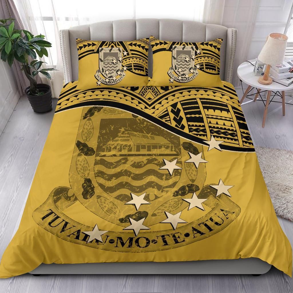 Tuvalu Duvet Cover Set - Coat Of Arms & Flag Yellow