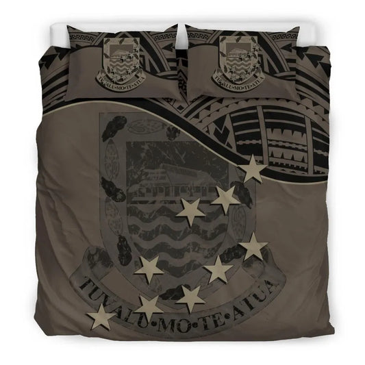 Tuvalu Duvet Cover Set - Coat Of Arms & Flag Brown