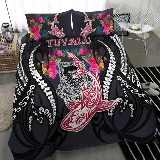 Tuvalu Bedding Set - Polynesian Shark Hibiscus Flower