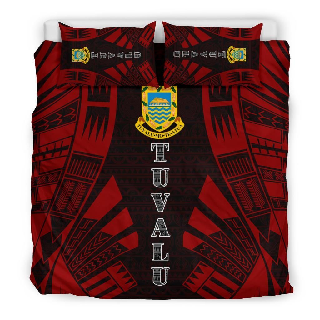 Tuvalu Duvet Cover Set - Polynesian Tattoo Red