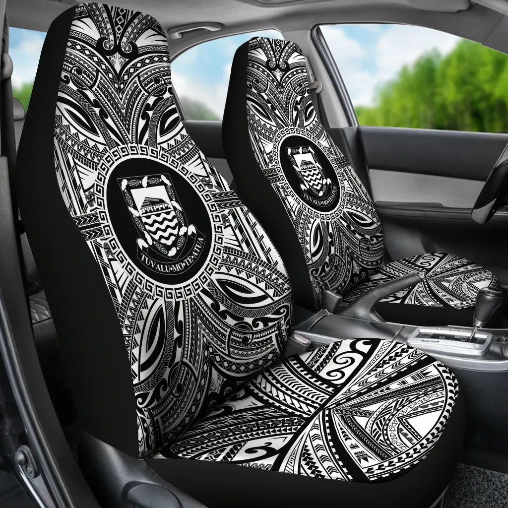 Tuvalu Car Seat Cover - Tuvalu Coat Of Arms Polynesian White Black