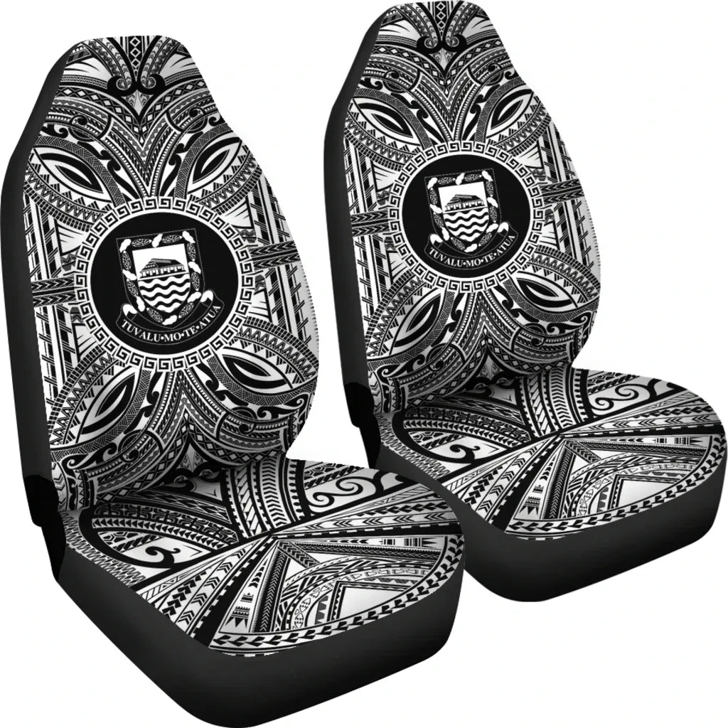 Tuvalu Car Seat Cover - Tuvalu Coat Of Arms Polynesian White Black
