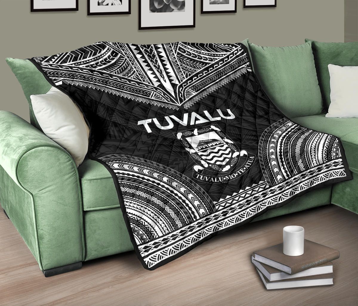 Tuvalu Premium Quilt - Tuvalu Coat Of Arms Polynesian Chief Black Version