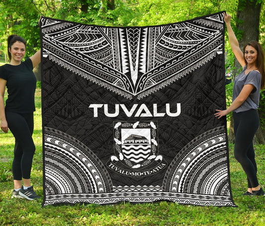 Tuvalu Premium Quilt - Tuvalu Coat Of Arms Polynesian Chief Black Version