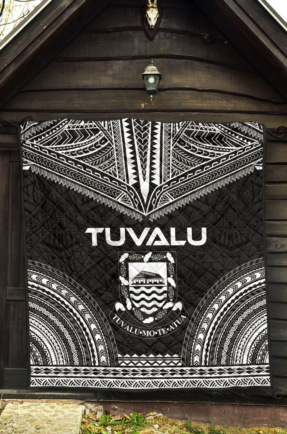 Tuvalu Premium Quilt - Tuvalu Coat Of Arms Polynesian Chief Black Version