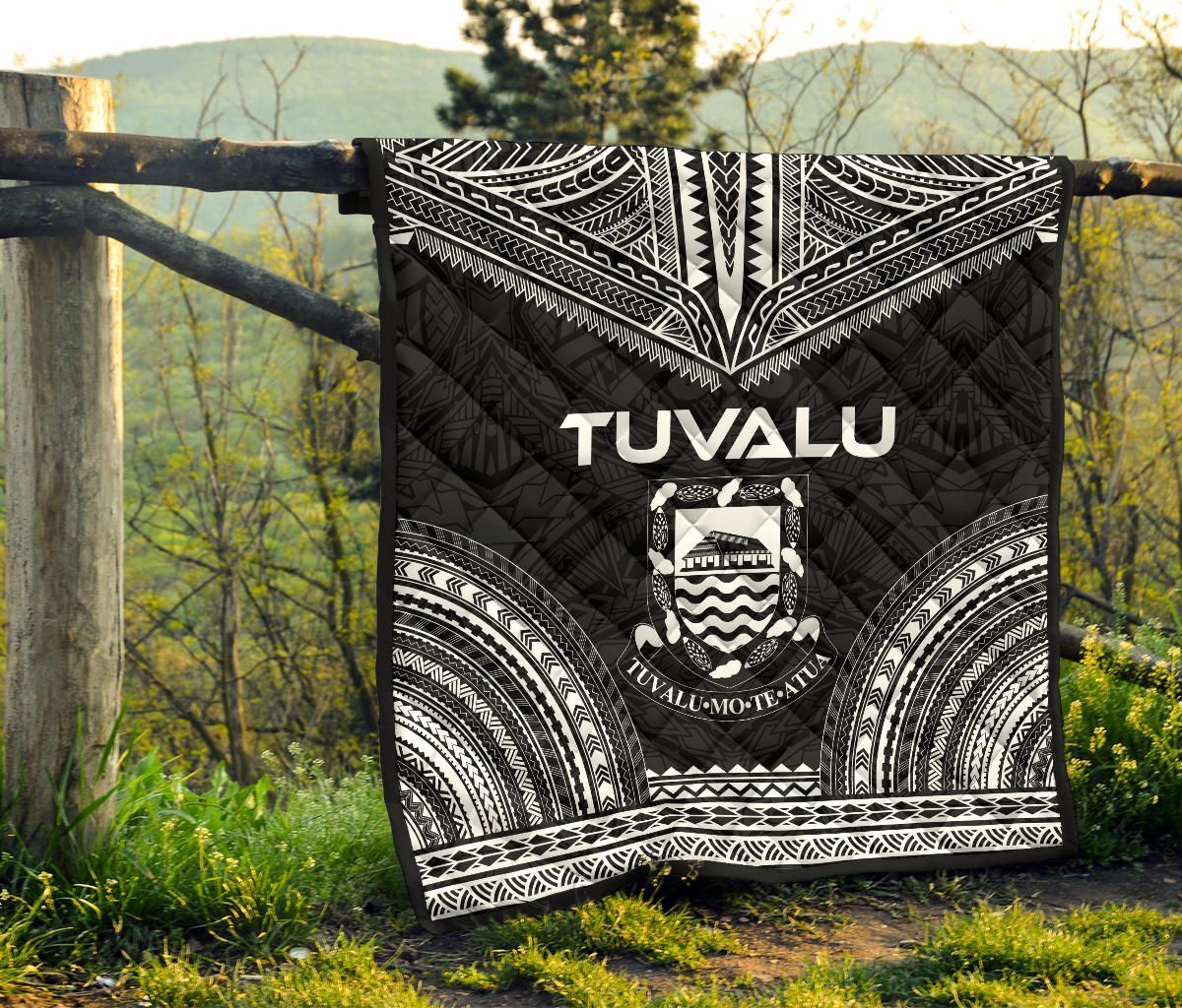 Tuvalu Premium Quilt - Tuvalu Coat Of Arms Polynesian Chief Black Version