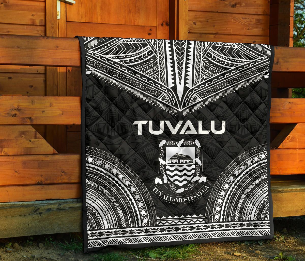 Tuvalu Premium Quilt - Tuvalu Coat Of Arms Polynesian Chief Black Version