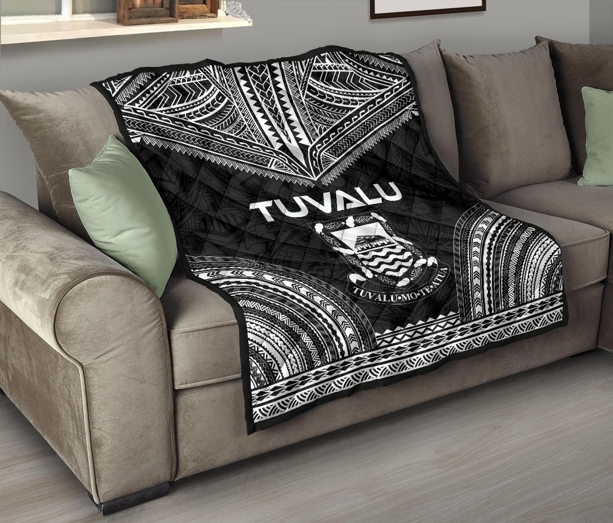 Tuvalu Premium Quilt - Tuvalu Coat Of Arms Polynesian Chief Black Version