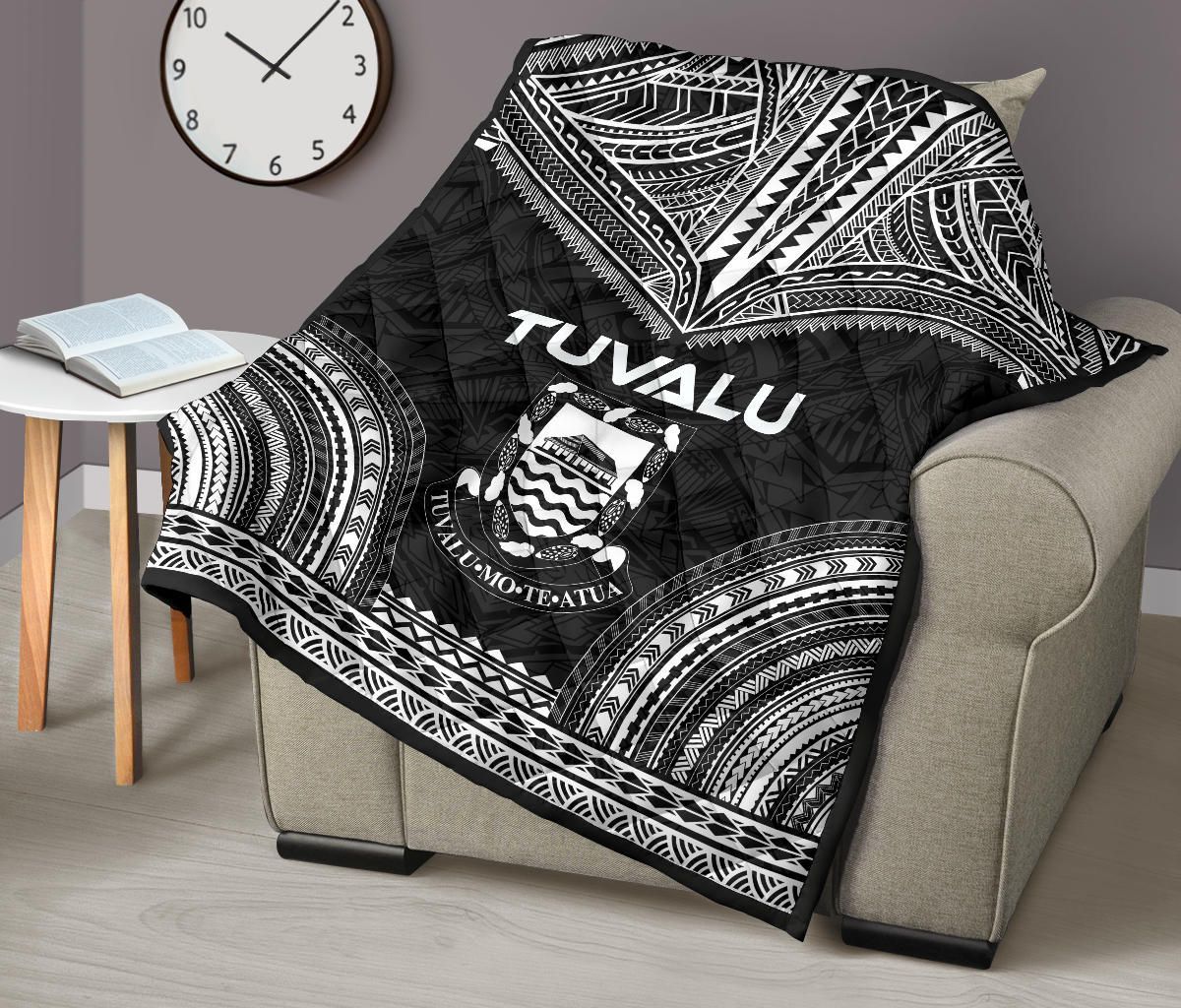 Tuvalu Premium Quilt - Tuvalu Coat Of Arms Polynesian Chief Black Version