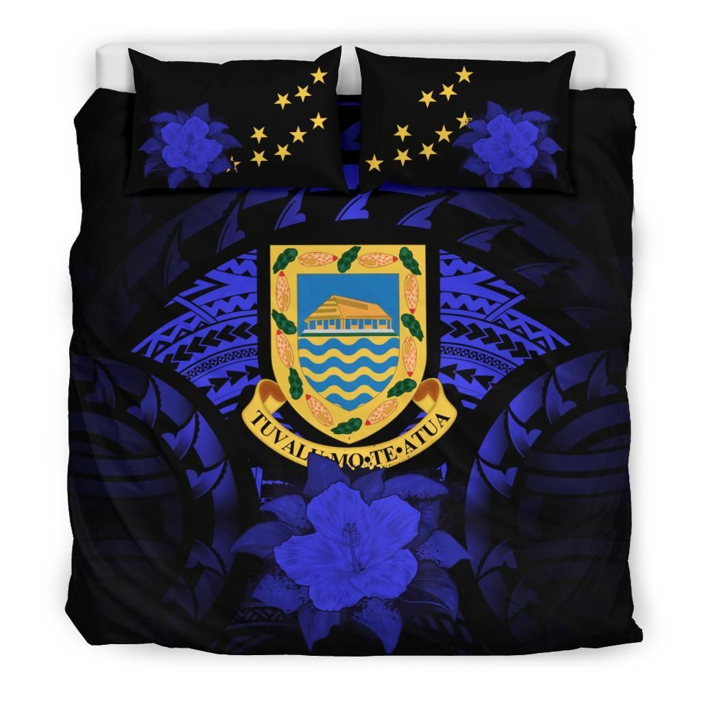 Tuvalu Duvet Cover Set - Tuvalu Coat Of Arms & Blue Hibiscus