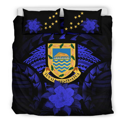 Tuvalu Duvet Cover Set - Tuvalu Coat Of Arms & Blue Hibiscus