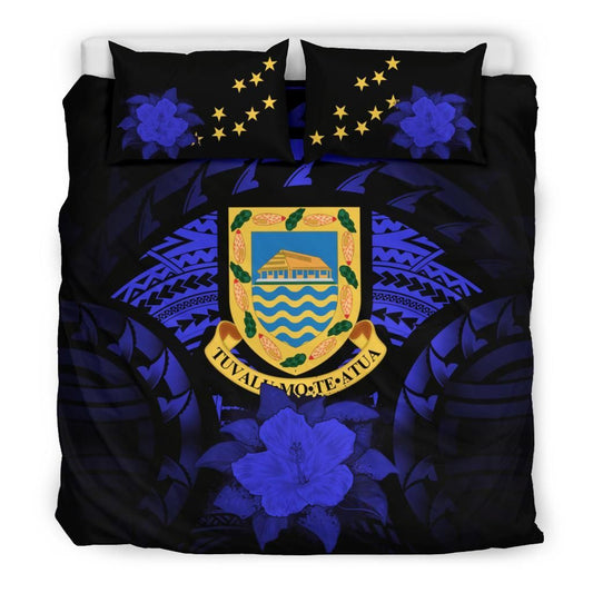 Tuvalu Duvet Cover Set - Tuvalu Coat Of Arms & Blue Hibiscus