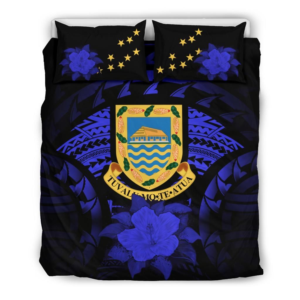 Tuvalu Duvet Cover Set - Tuvalu Coat Of Arms & Blue Hibiscus
