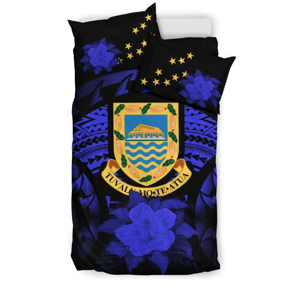 Tuvalu Duvet Cover Set - Tuvalu Coat Of Arms & Blue Hibiscus