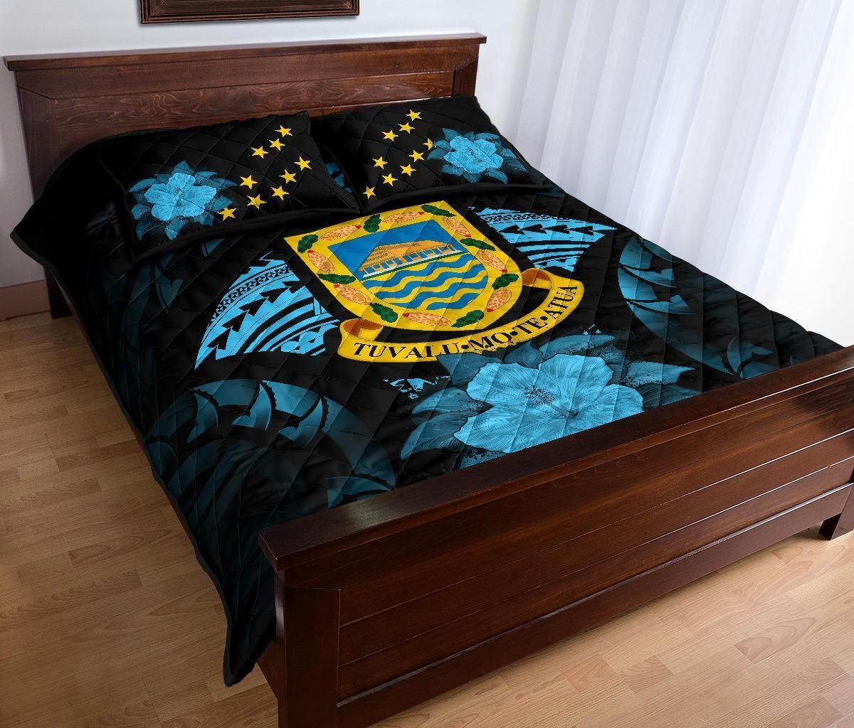 Tuvalu Polynesian Quilt Bed Set Hibiscus Blue