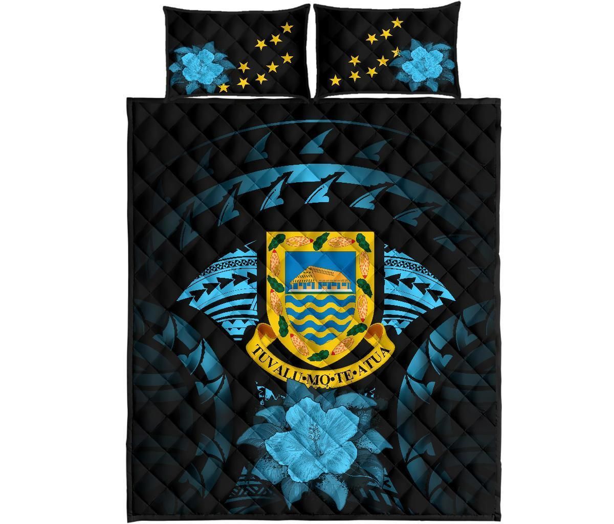 Tuvalu Polynesian Quilt Bed Set Hibiscus Blue
