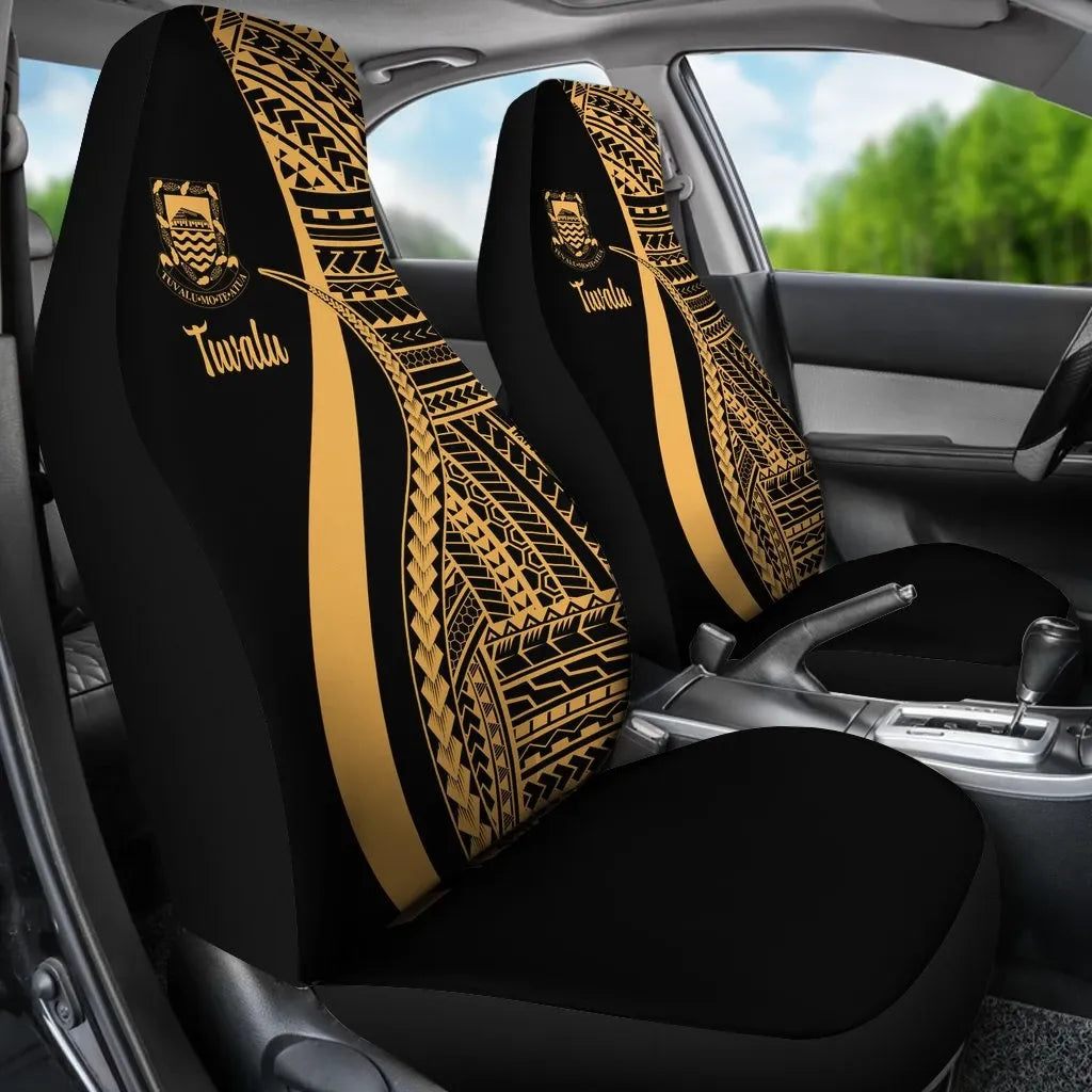 Tuvalu Car Seat Covers - Gold Polynesian Tentacle Tribal Pattern