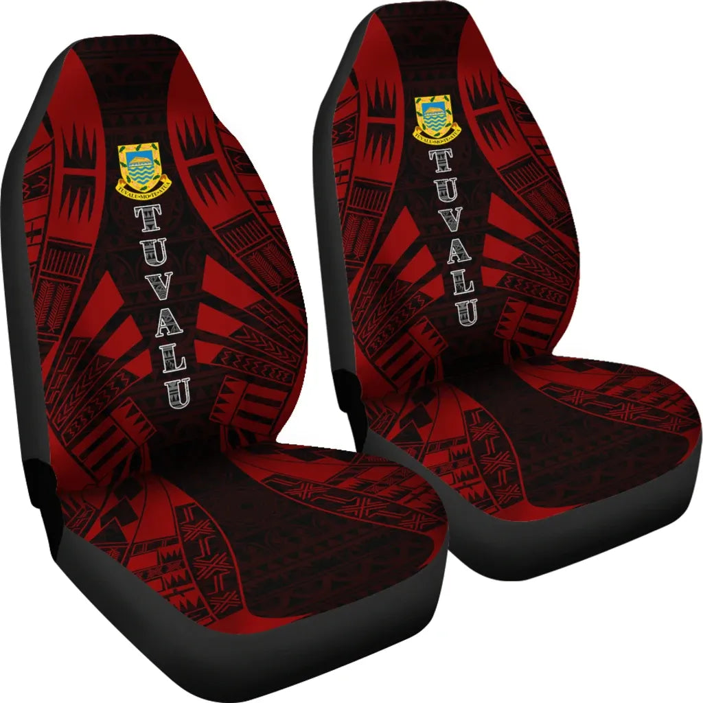 Tuvalu Car Seat Covers - Tuvalu Coat Of Arms Polynesian Tattoo Red