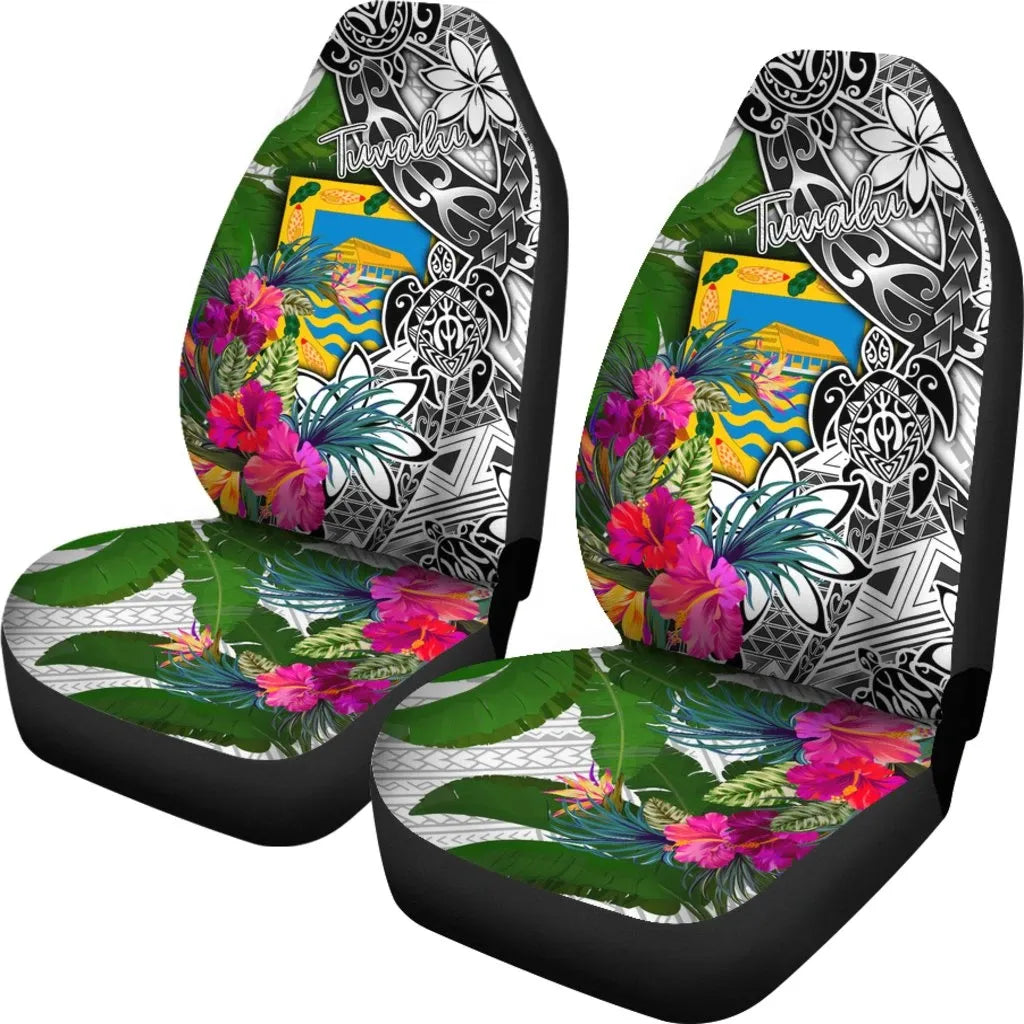 Tuvalu Car Seat Covers White - Turtle Plumeria Banana Leaf