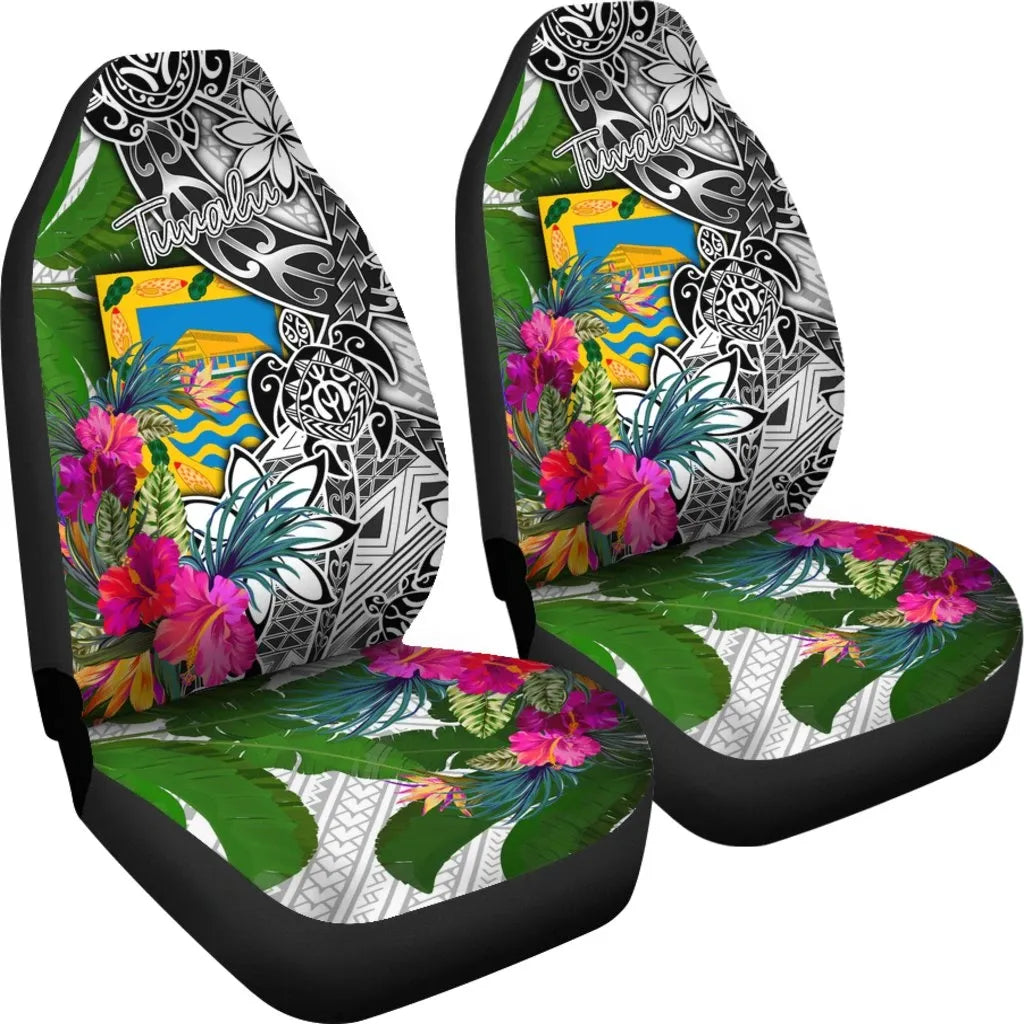 Tuvalu Car Seat Covers White - Turtle Plumeria Banana Leaf