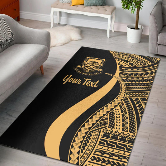 Tuvalu Custom Personalised Area Rug - Gold Polynesian Tentacle Tribal Pattern