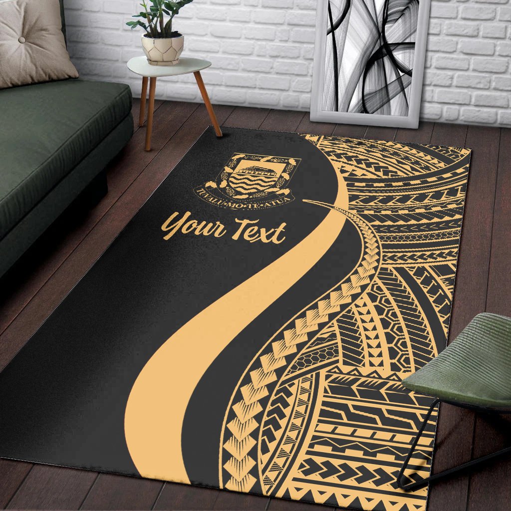 Tuvalu Custom Personalised Area Rug - Gold Polynesian Tentacle Tribal Pattern