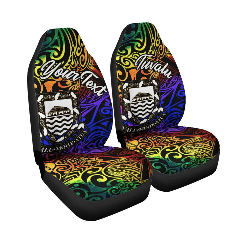 Tuvalu Custom Personalised Car Seat Covers - Rainbow Polynesian Pattern