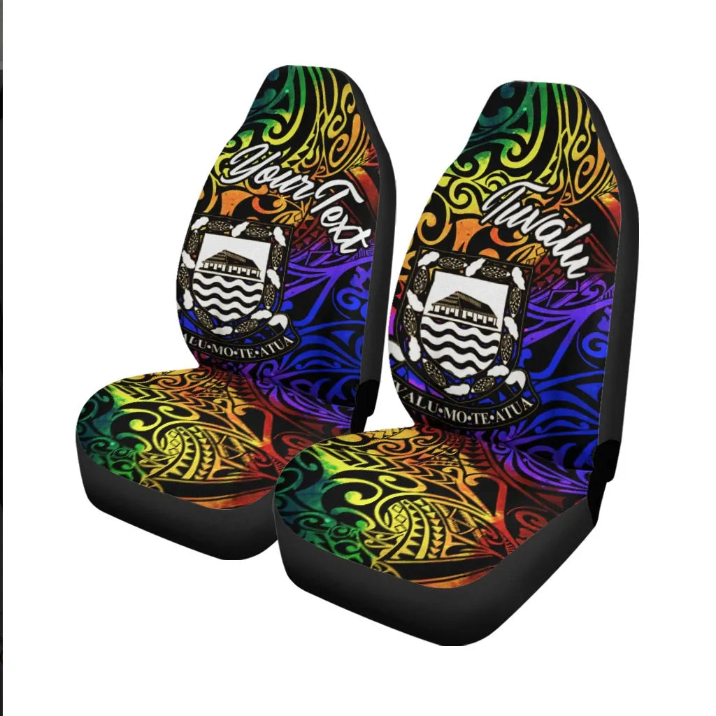 Tuvalu Custom Personalised Car Seat Covers - Rainbow Polynesian Pattern
