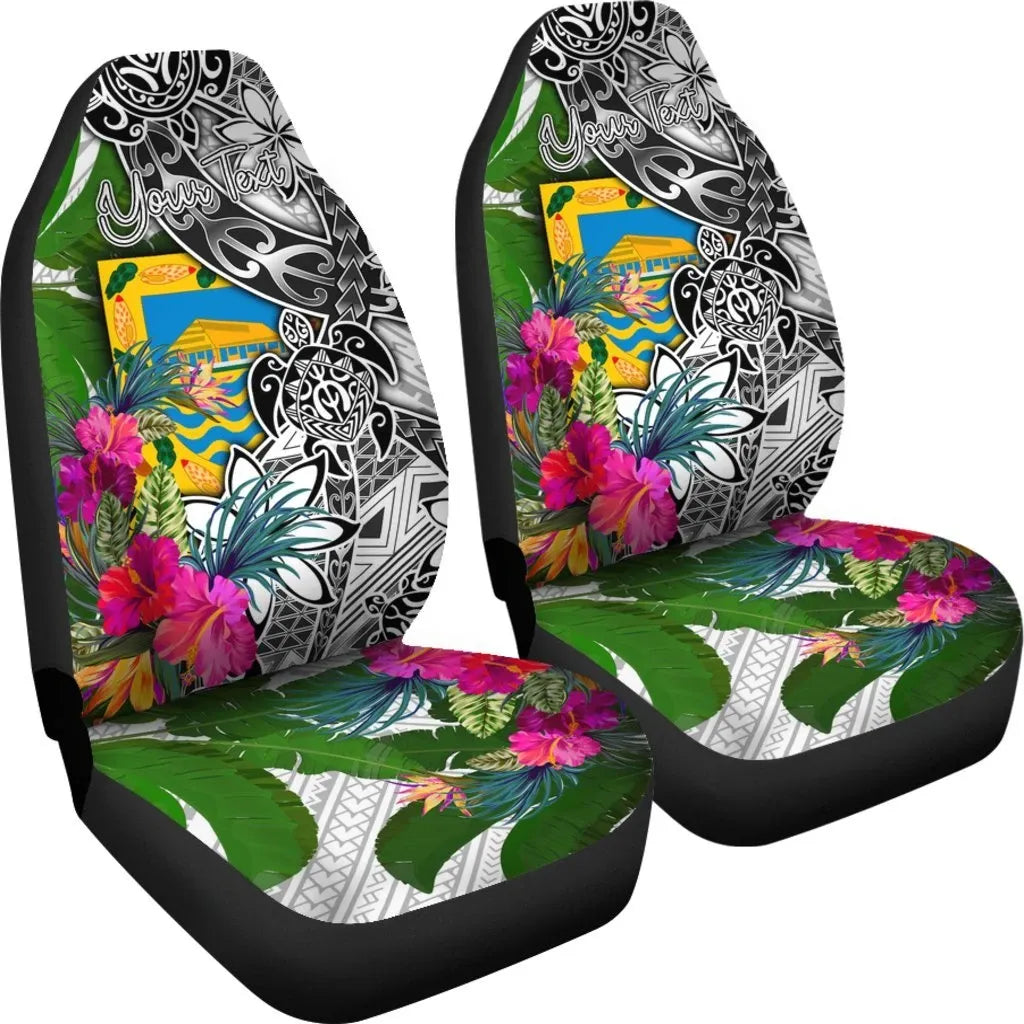 Tuvalu Custom Personalised Car Seat Covers White - Turtle Plumeria Banana Leaf