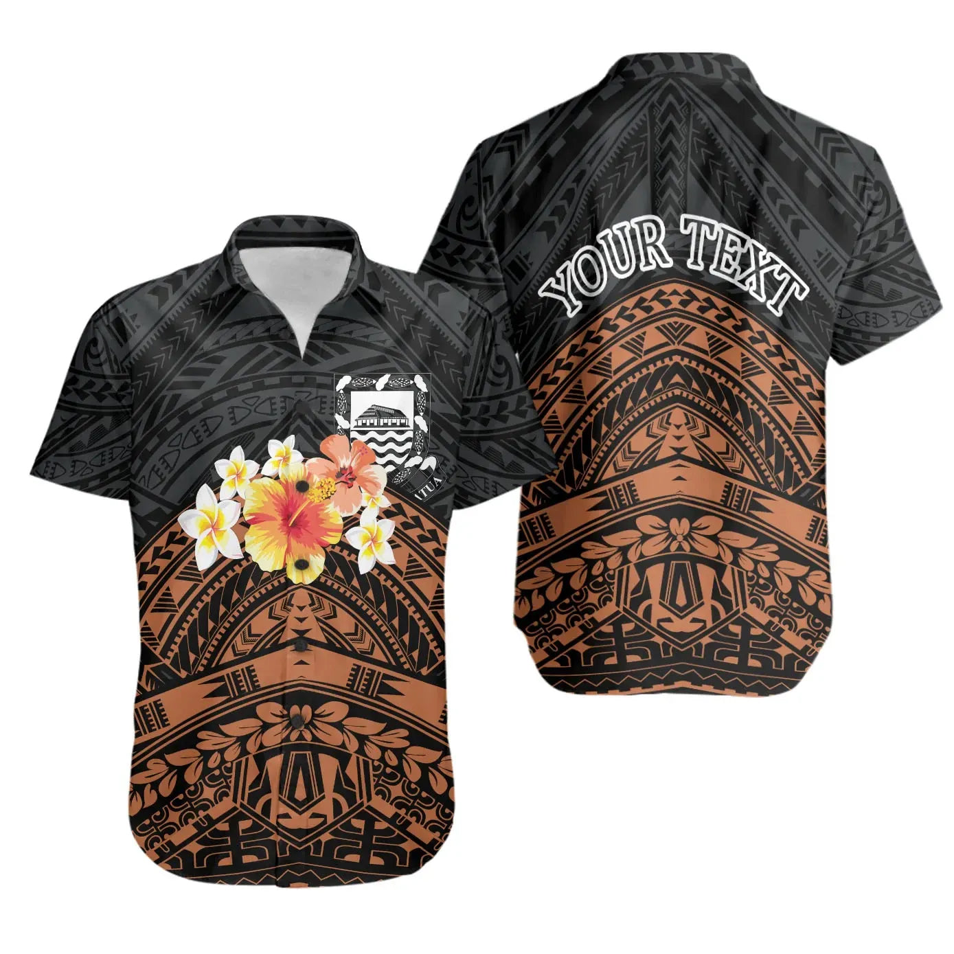 Tuvalu Custom Personalised Short Sleeve Shirt - Tribal Pattern Hibiscus