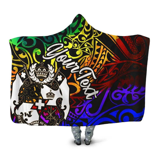 Tuvalu Custom Personalised Hooded Blanket - Rainbow Polynesian Pattern