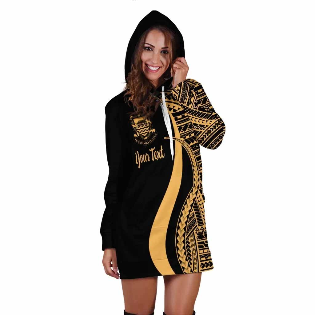 Tuvalu Custom Personalised Hoodie Dress - Gold Polynesian Tentacle Pattern