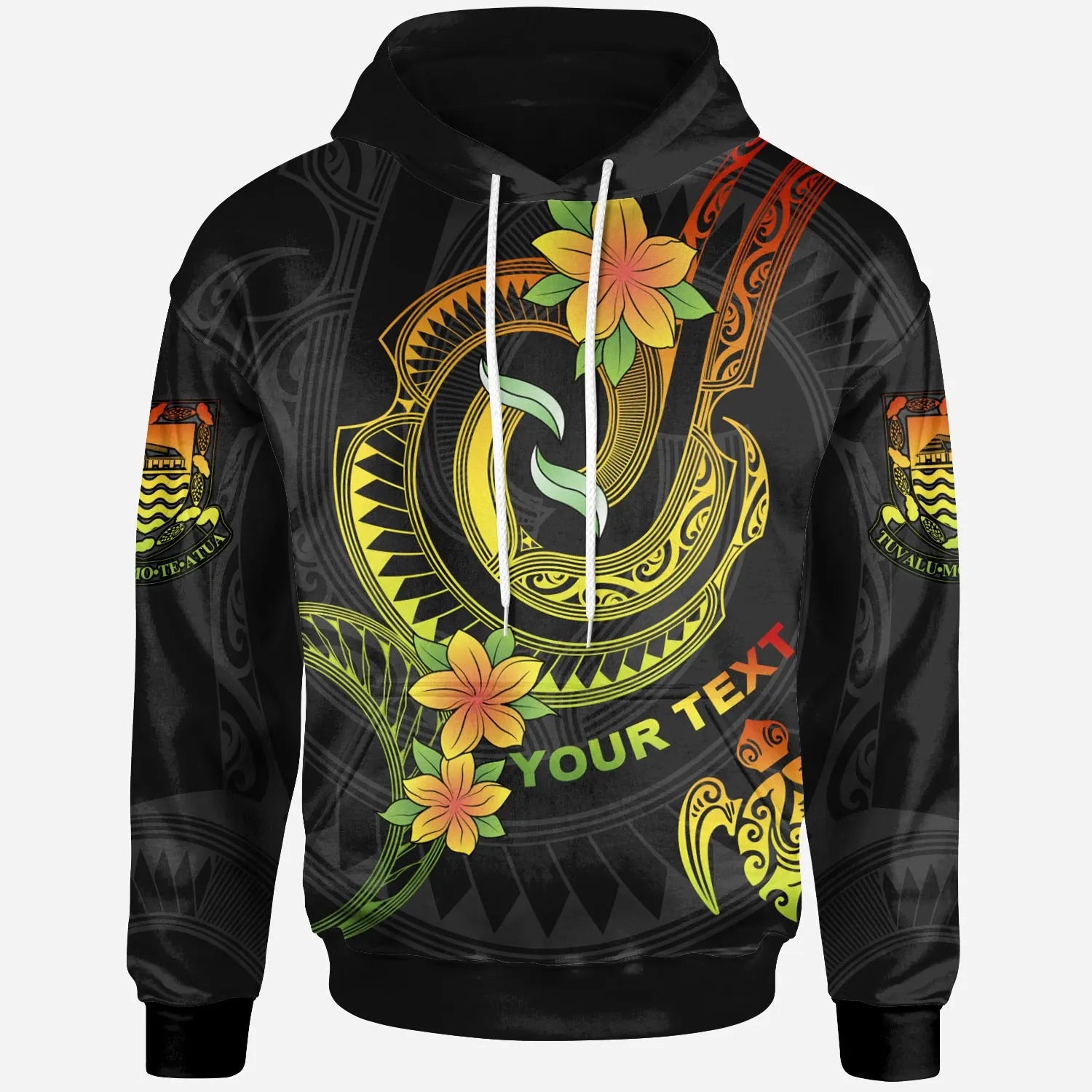 Tuvalu Custom Personalised Hoodie - Reggae Plumeria Flowers with Spiral Patterns