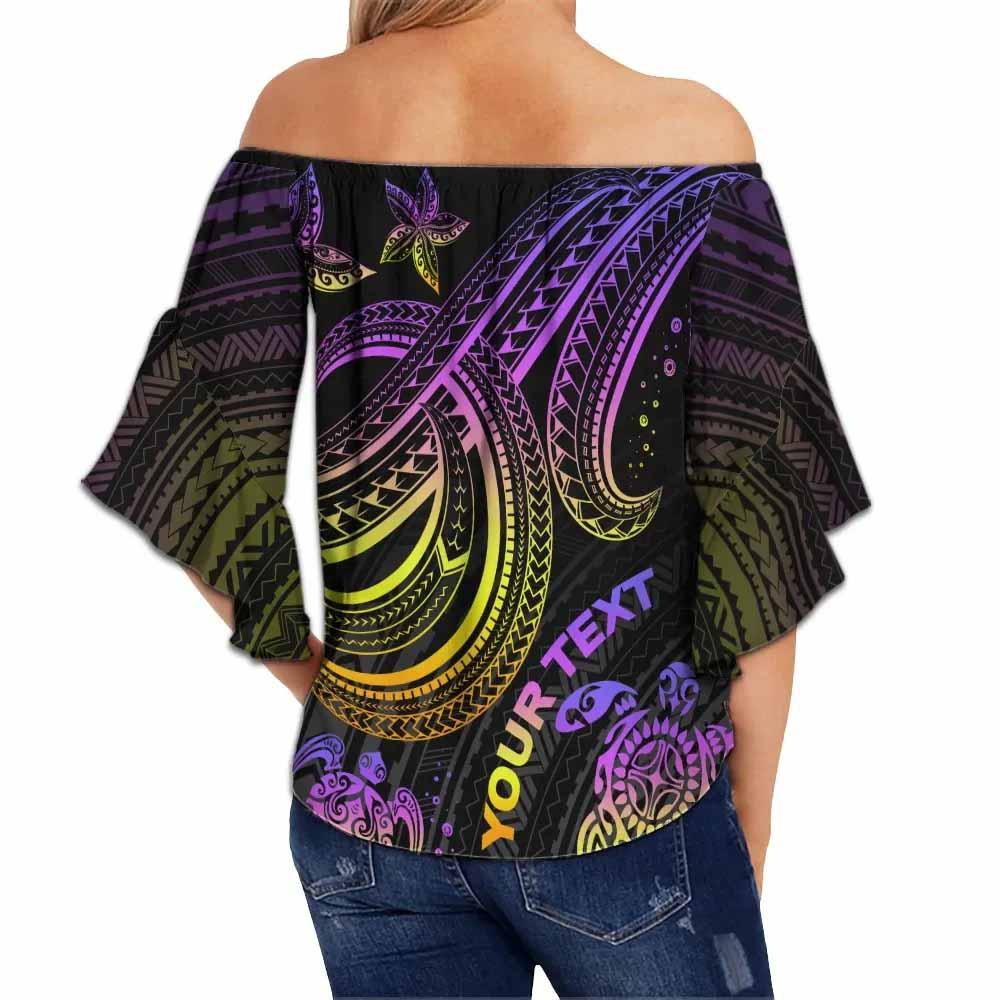Tuvalu Custom Personalised Off Shoulder Wrap Waist Top - Pink Turtle
