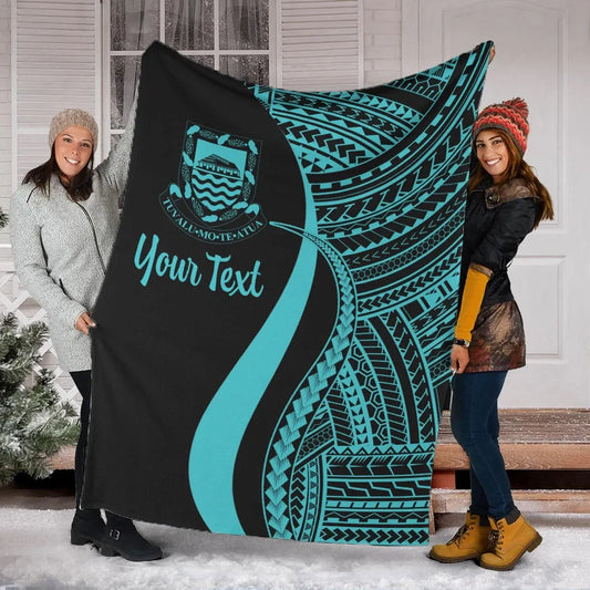 Tuvalu Custom Personalised Premium Blanket - Turquoise Polynesian Tentacle Tribal Pattern