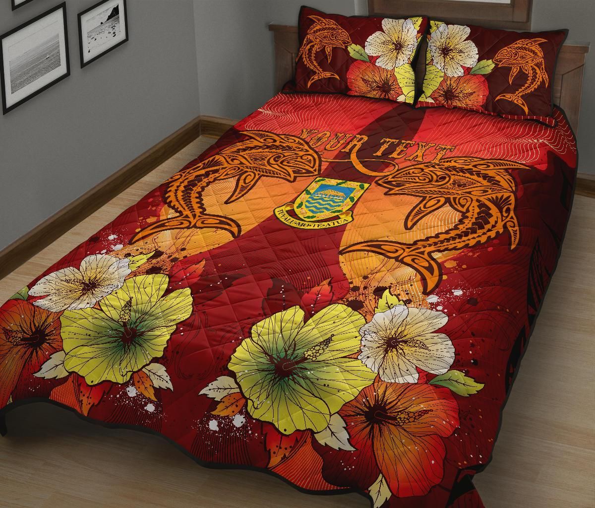 Tuvalu Custom Personalised Quilt Bed Sets - Tribal Tuna Fish