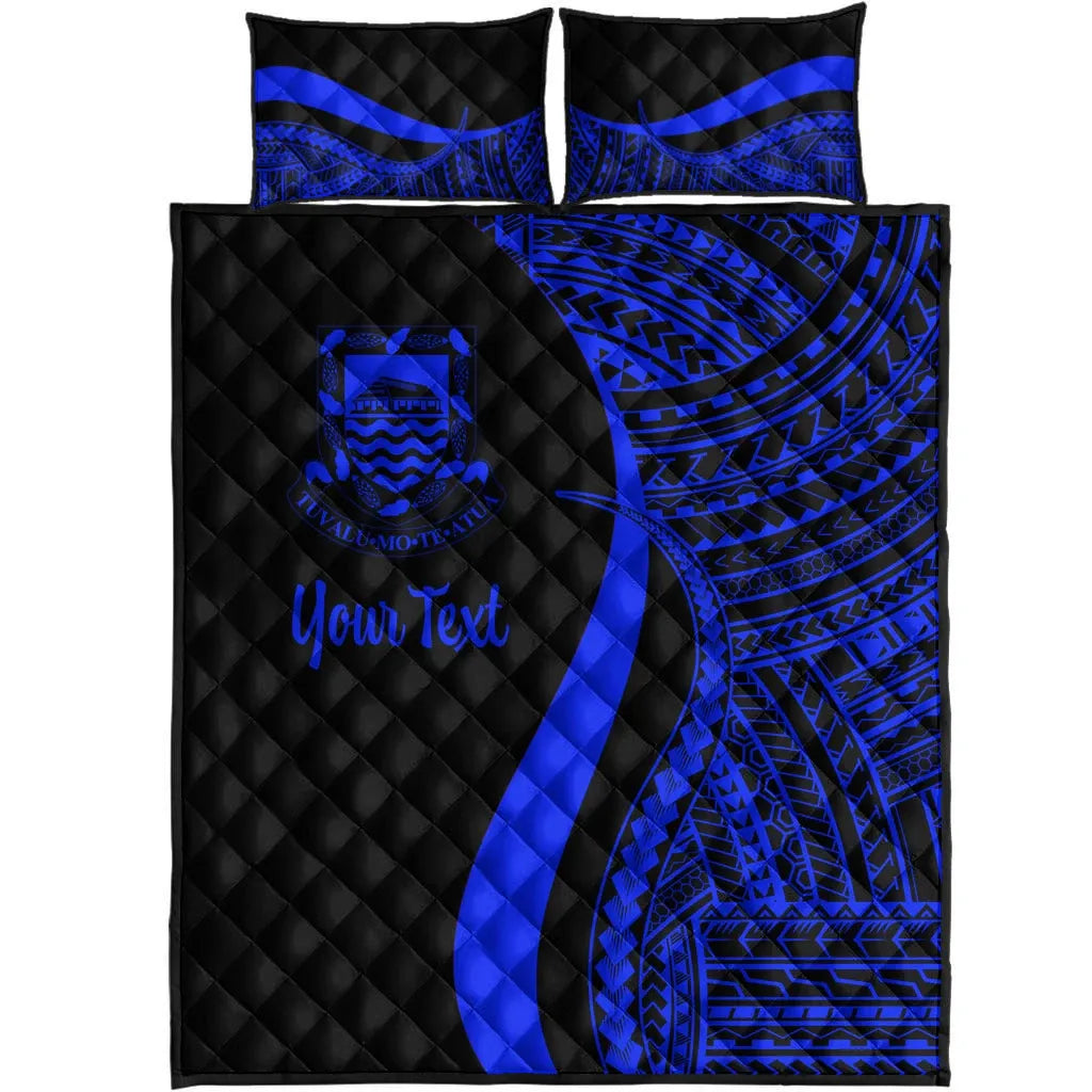 Tuvalu Custom Personalised Quilt Bed Set - Blue Polynesian Tentacle Tribal Pattern
