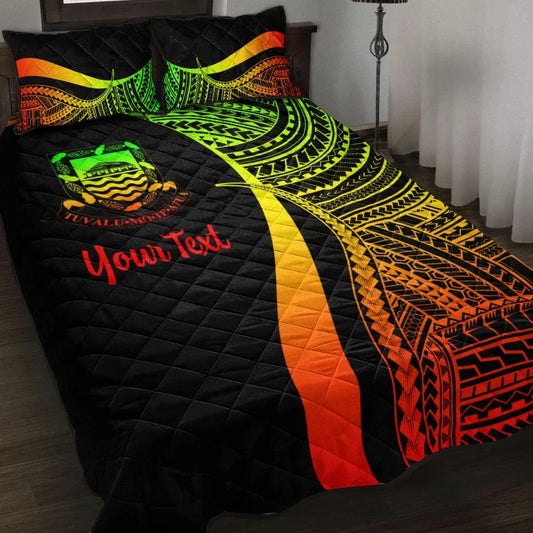 Tuvalu Custom Personalised Quilt Bed Set - Reggae Polynesian Tentacle Tribal Pattern