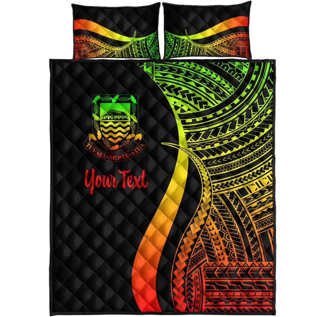 Tuvalu Custom Personalised Quilt Bed Set - Reggae Polynesian Tentacle Tribal Pattern