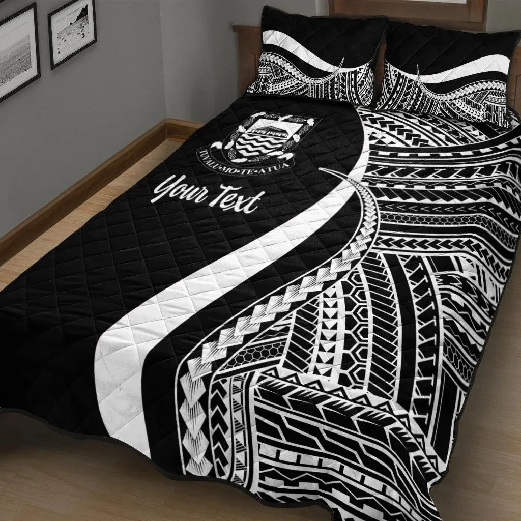 Tuvalu Custom Personalised Quilt Bed Set - White Polynesian Tentacle Tribal Pattern