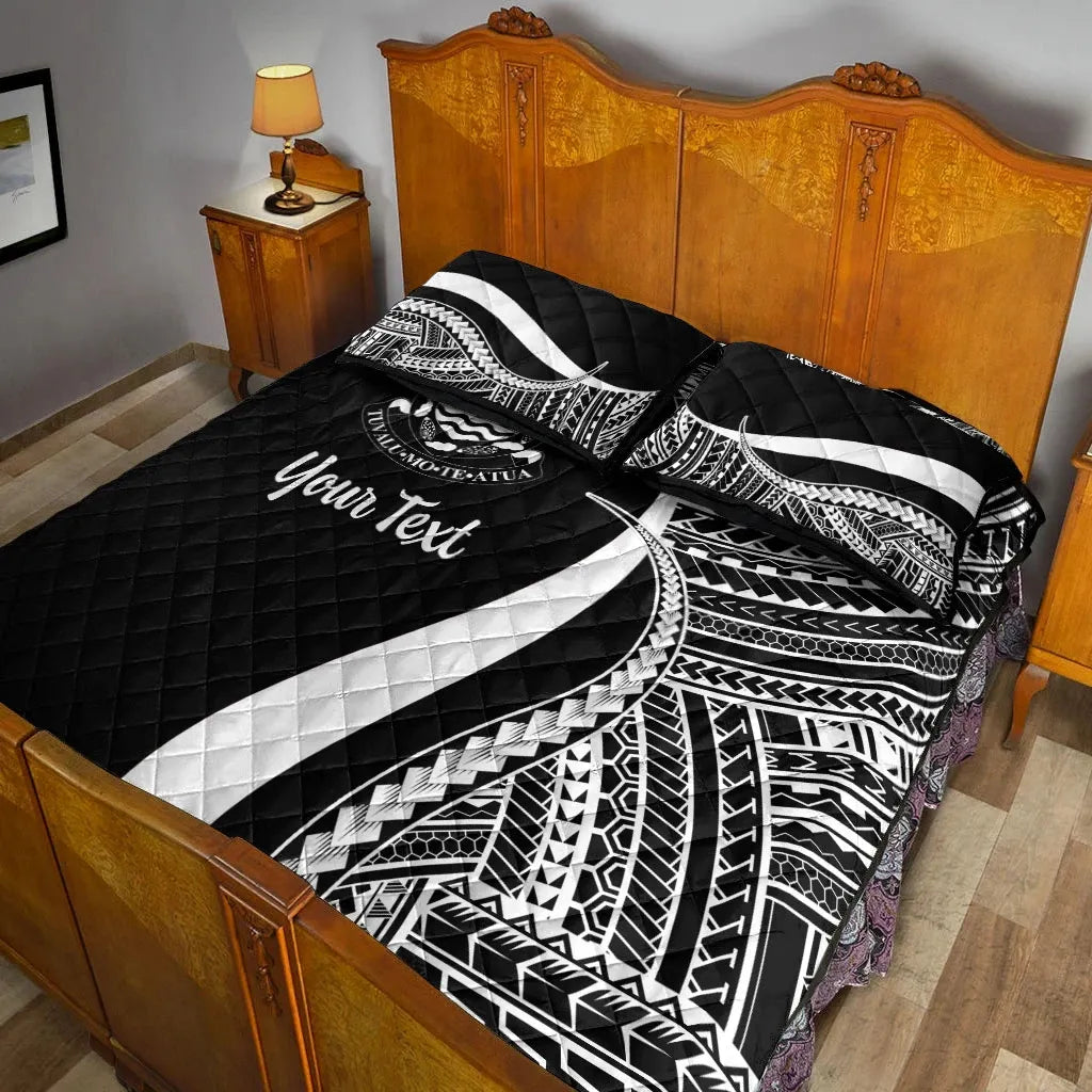 Tuvalu Custom Personalised Quilt Bed Set - White Polynesian Tentacle Tribal Pattern
