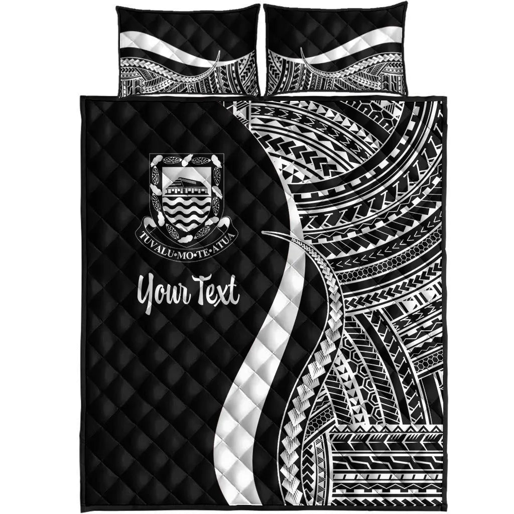 Tuvalu Custom Personalised Quilt Bed Set - White Polynesian Tentacle Tribal Pattern