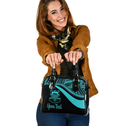 Tuvalu Custom Personalised Shoulder Handbag - Turquoise Polynesian Tentacle Tribal Pattern