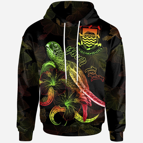 Tuvalu Custom Personalized Polynesian Hoodie - Turtle With Blooming Hibiscus Reggae