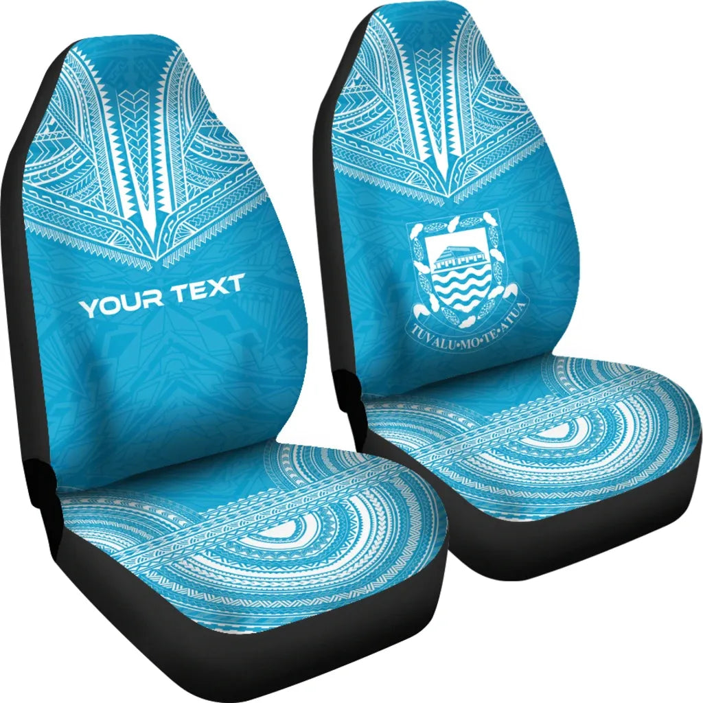 Tuvalu Custom Personalised Car Seat Cover - Tuvalu Coat Of Arms Polynesian Chief Tattoo Blue Version
