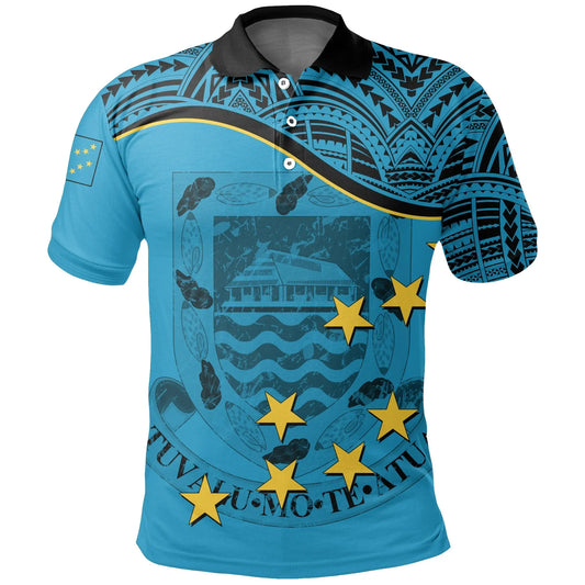 Tuvalu Polo Shirt - Tuvalu Flag Coat Of Arms Blue