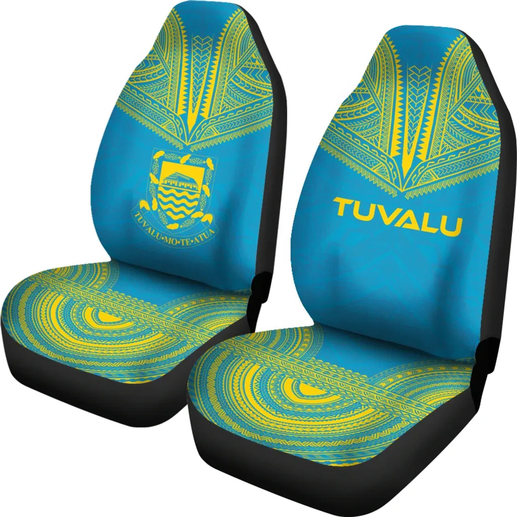 Tuvalu Car Seat Cover - Tuvalu Coat Of Arms Polynesian Chief Tattoo Light Blue Version