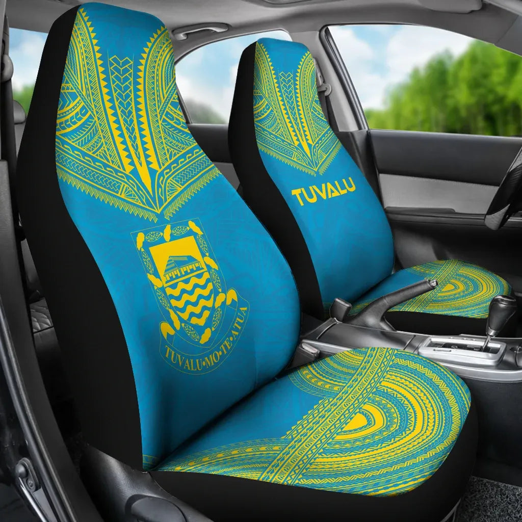 Tuvalu Car Seat Cover - Tuvalu Coat Of Arms Polynesian Chief Tattoo Light Blue Version